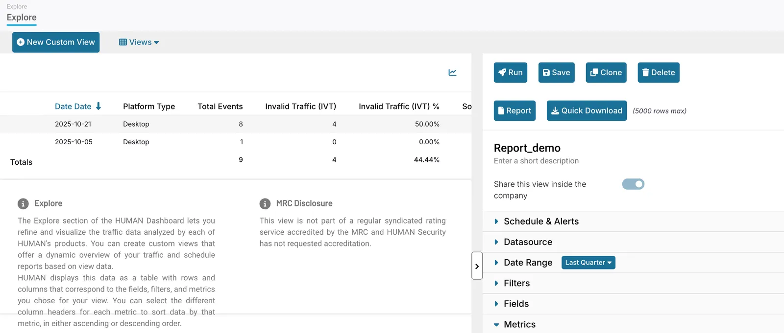 Example of a data view