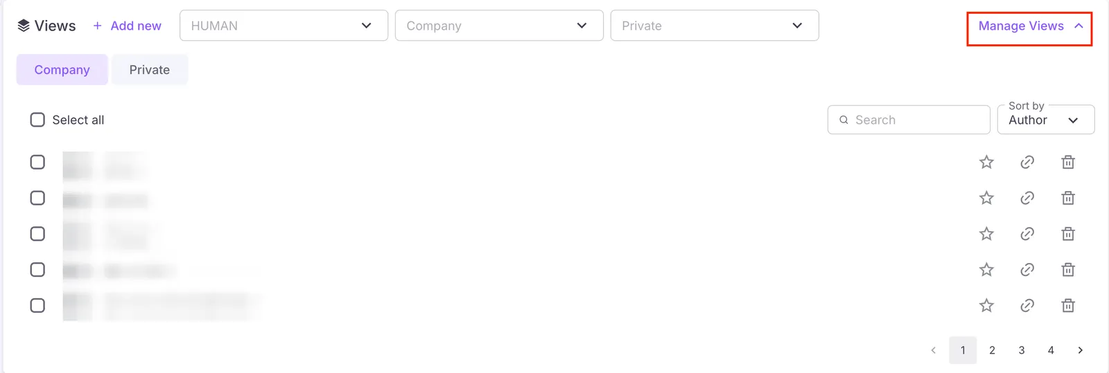 View options with Manage views highlighted