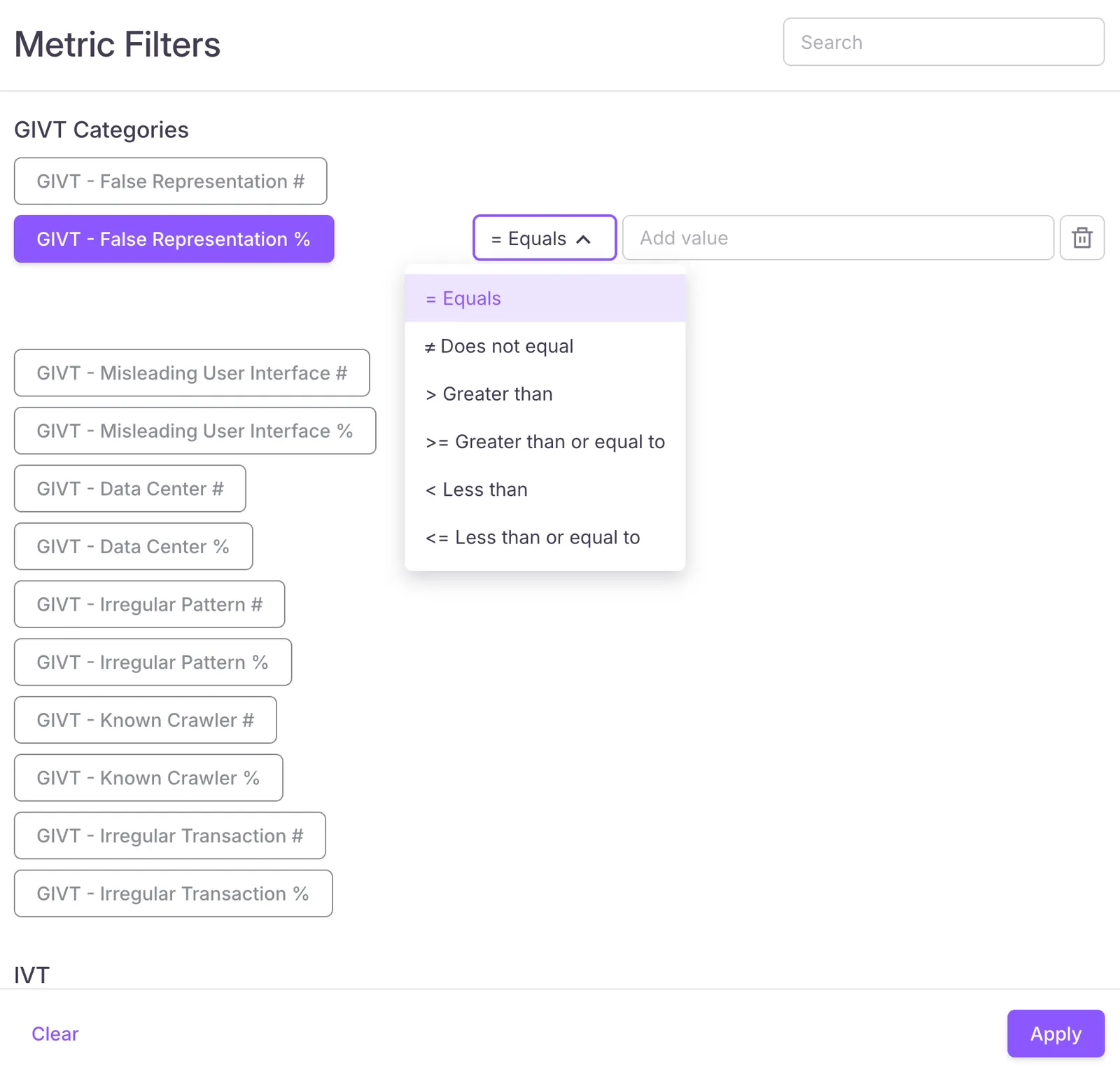 Metrics Filters