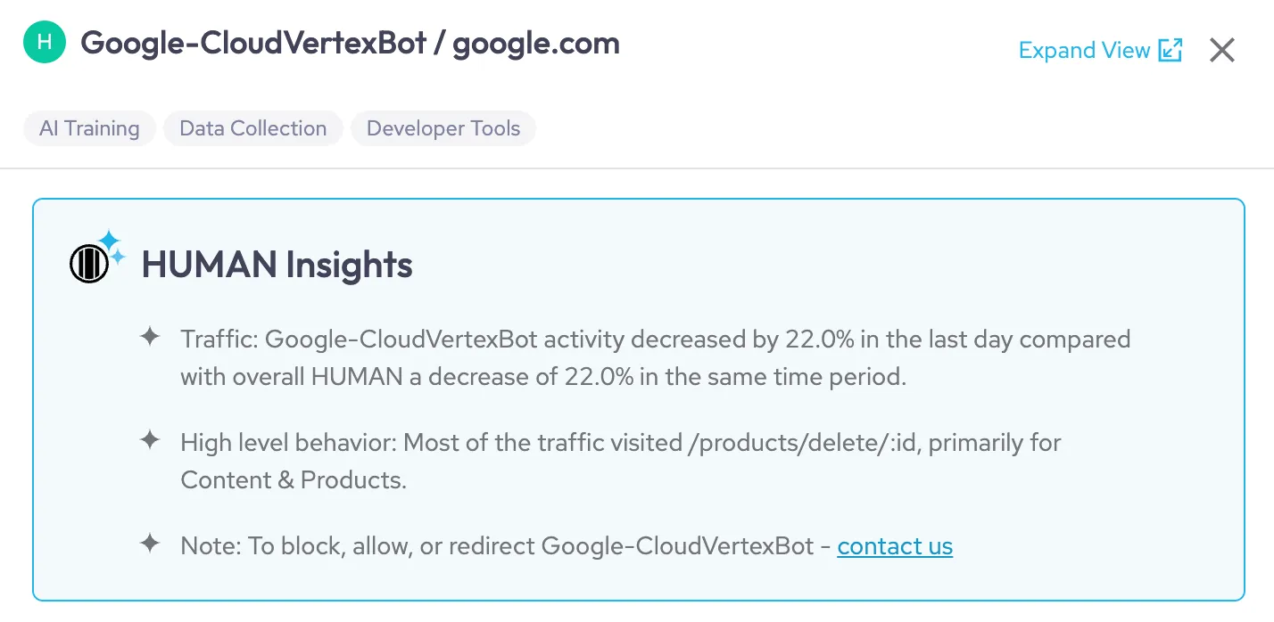 An example of the Bot or Agent Details view with the General Information tab showing basic information about the bot or agent
